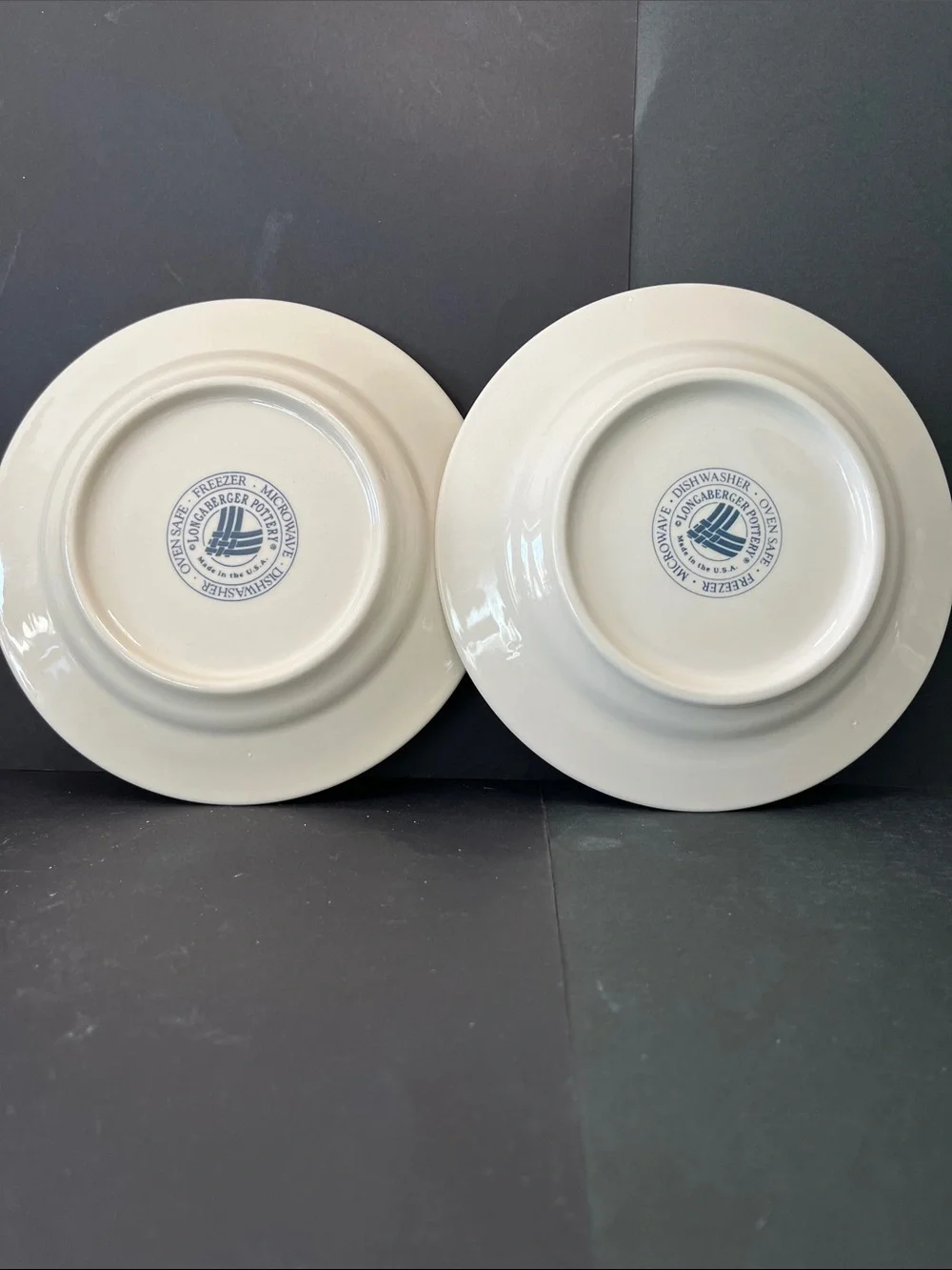 Longaberger Pottery Blue & Ivory Dinner Plates Set of 2 Made in USA